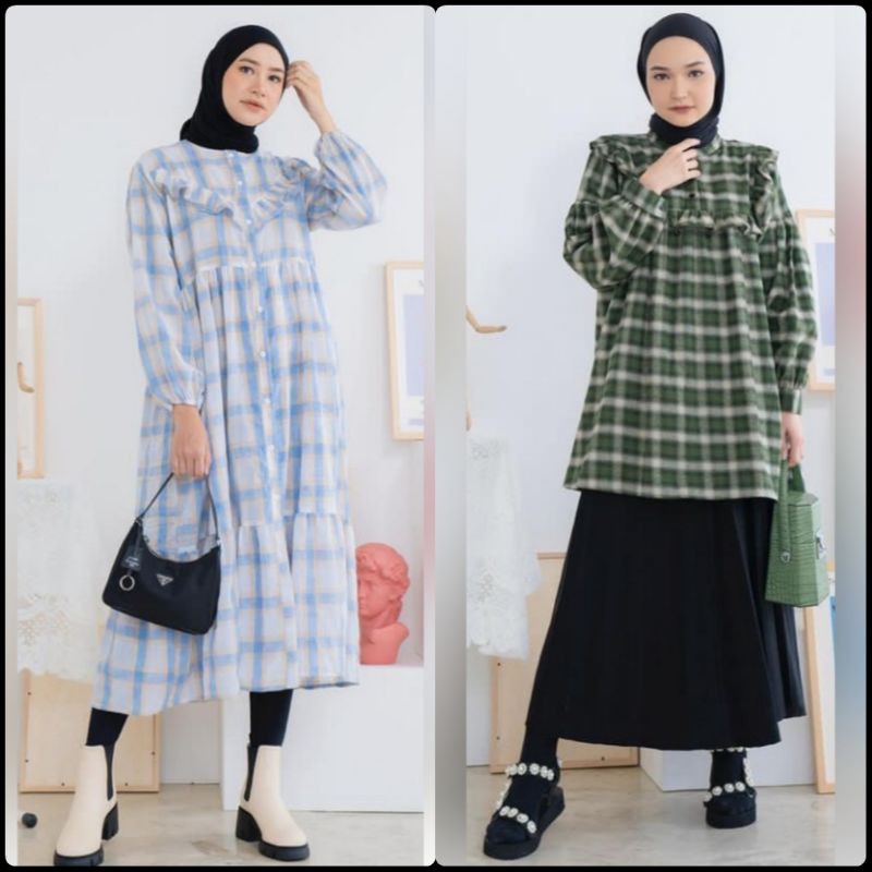 Hayya Plaid White Blue Haideeorlin