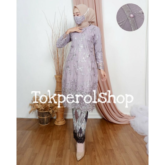 Tunik Tulle /Kebaya Tunik Bordir/Kebaya Modern/Kebaya/Kebaya Kondanagn/Baju Kebaya-Lavender