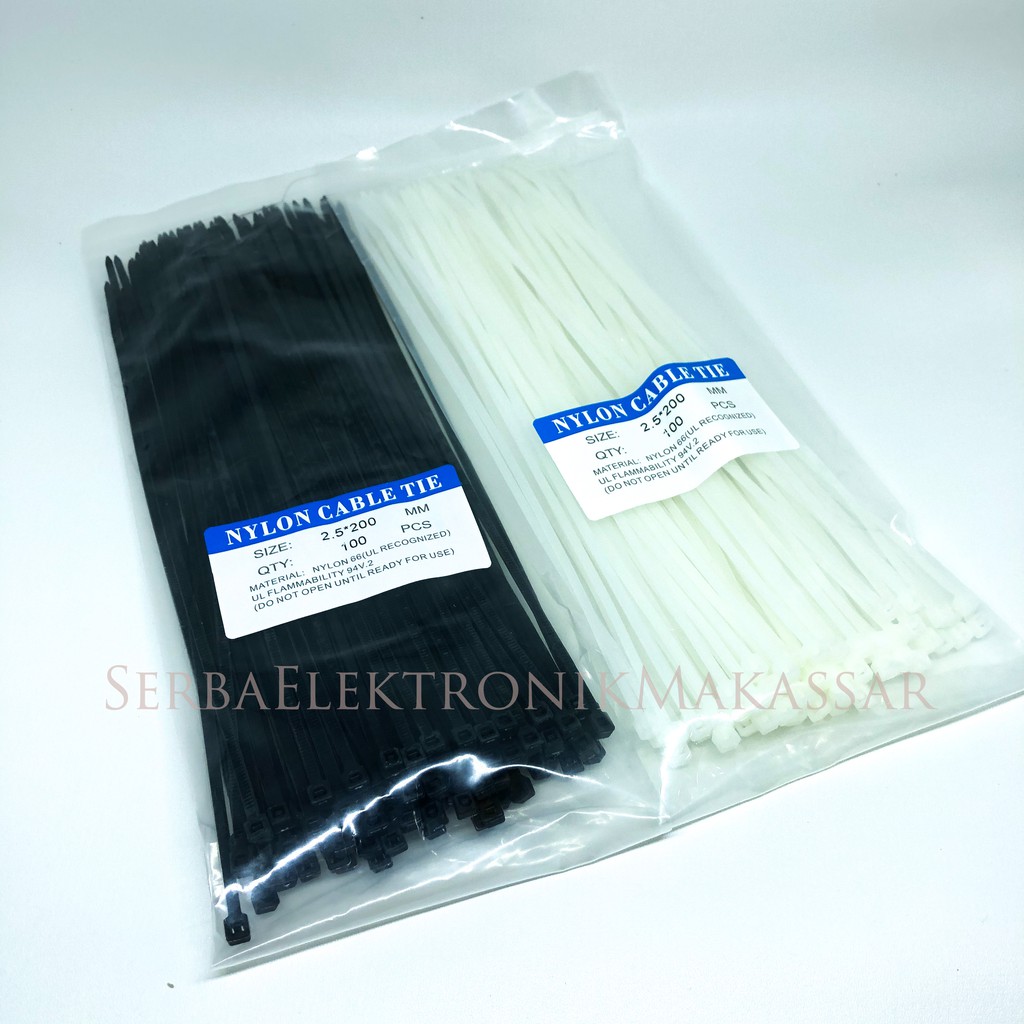 Kabel Ties 2.5 x 200mm Cable Tie 20cm Hitam Putih