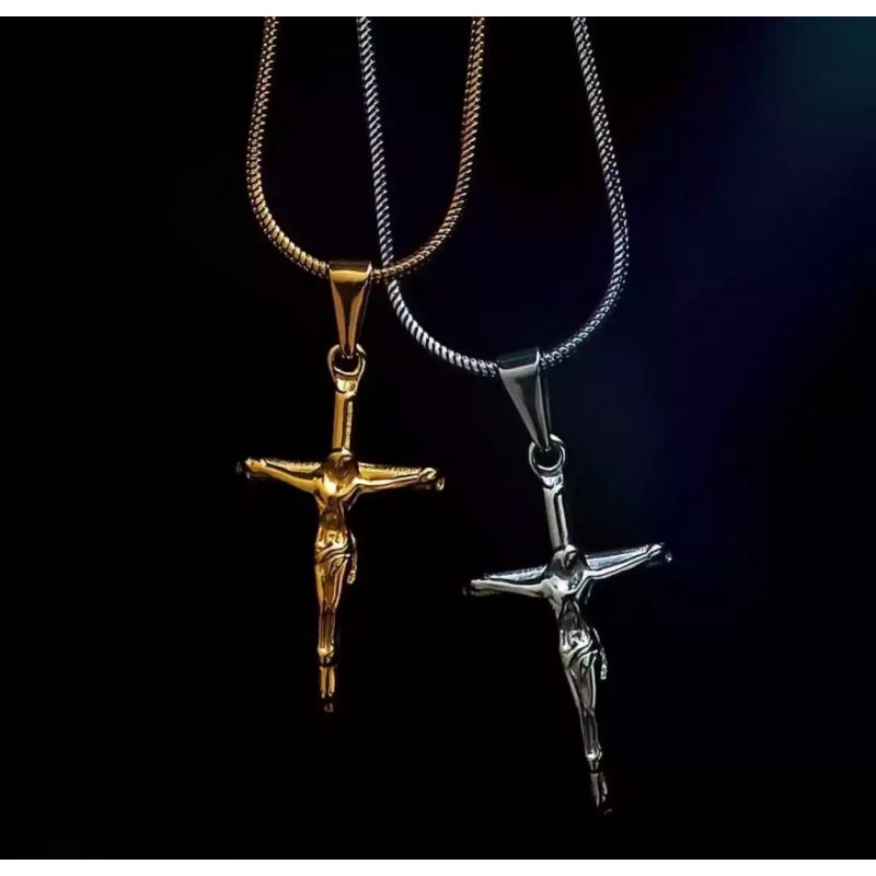 kalung perhiasan titanium rantai belut liontin salip