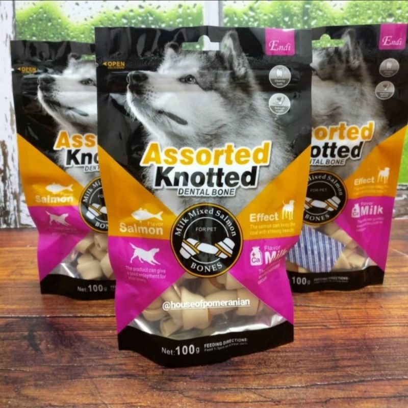 dog snack assorted knotted dental bone makanan cemilan anjing