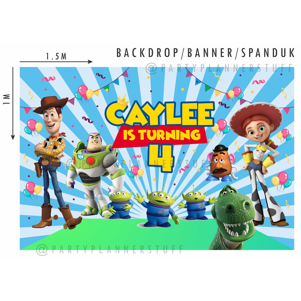 Banner ultah spanduk ulang tahun anak dekorasi birthday anak custom tema toy story backdrop custom