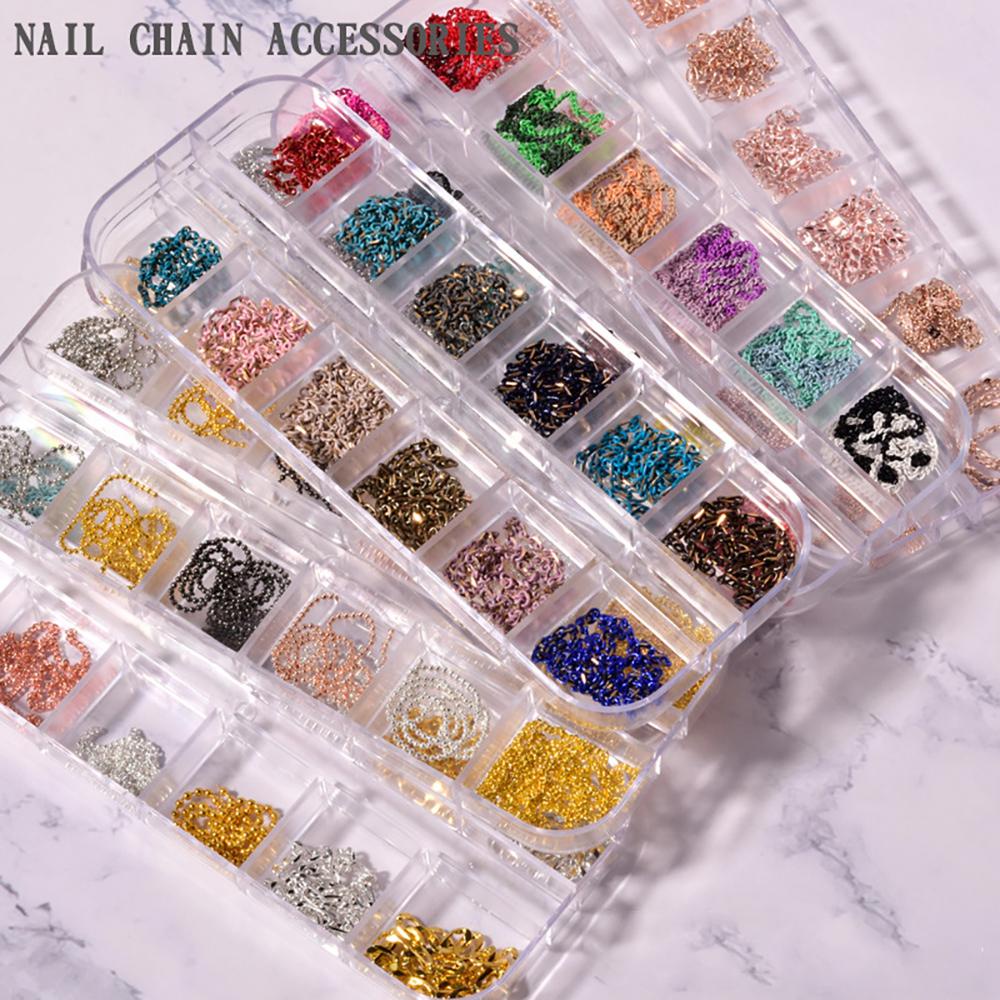 Mxbeauty 12 Grid / box Charms Rivets Metal Berlian Imitasi Untuk Dekorasi Nail Art