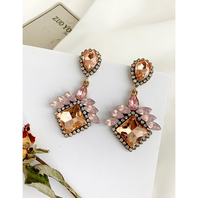 LRC Anting Tusuk Fashion Alloy Diamond Drop Square Earrings F89766 F89766