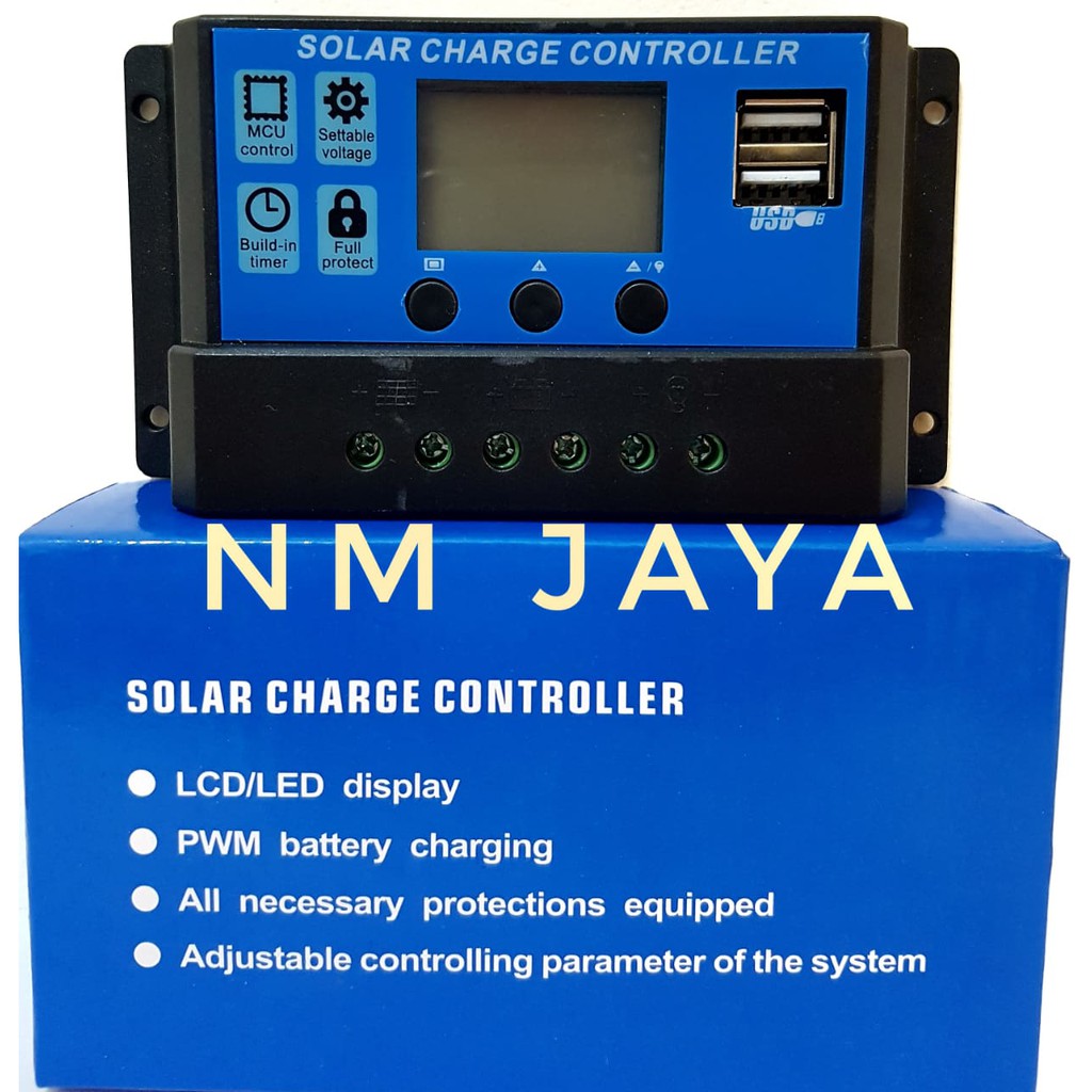 Solar Charge Controller 10A 12V/24V LCD Panel Surya USB Dual Port