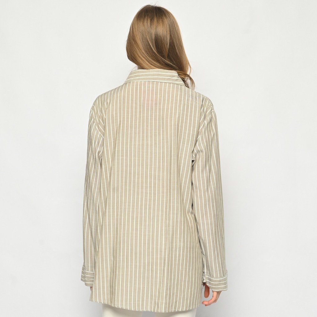 Monellina 06277 Kemeja Oversize Wanita Lengan Panjang Garis-3