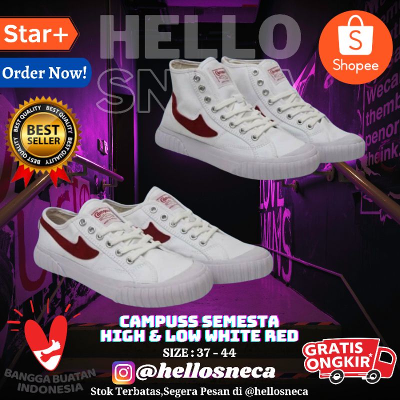 SEPATU CAMPUSS SEMESTA WHITE SWOSH RED HIGH & LOW ORIGINAL CAMPUS BKN CAMPESS COMPASS VENTELA PUBLIC
