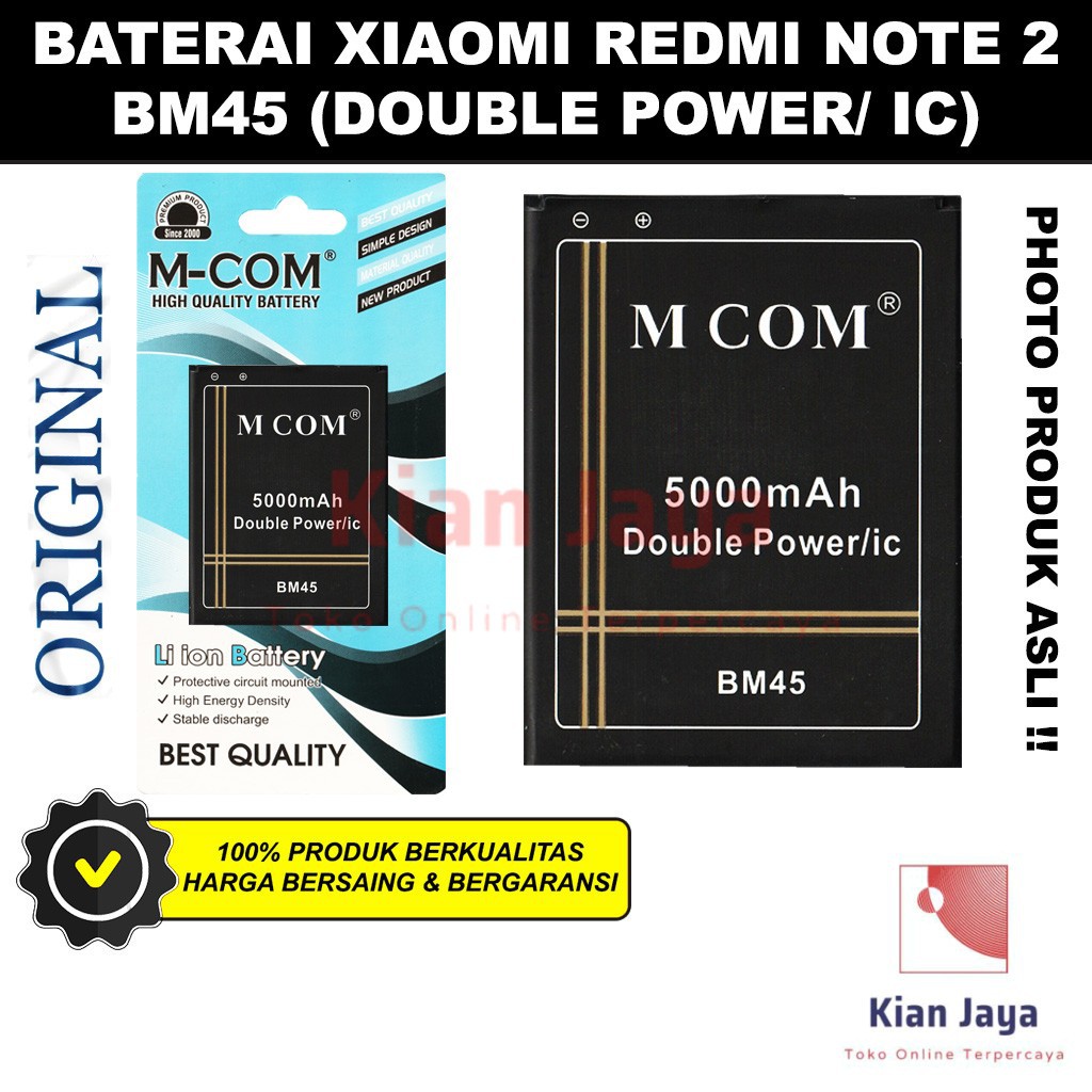 MCOM Baterai Hp XiaoMi Redmi Note 2 BM45 Original Double Power Batre Batrai Battery