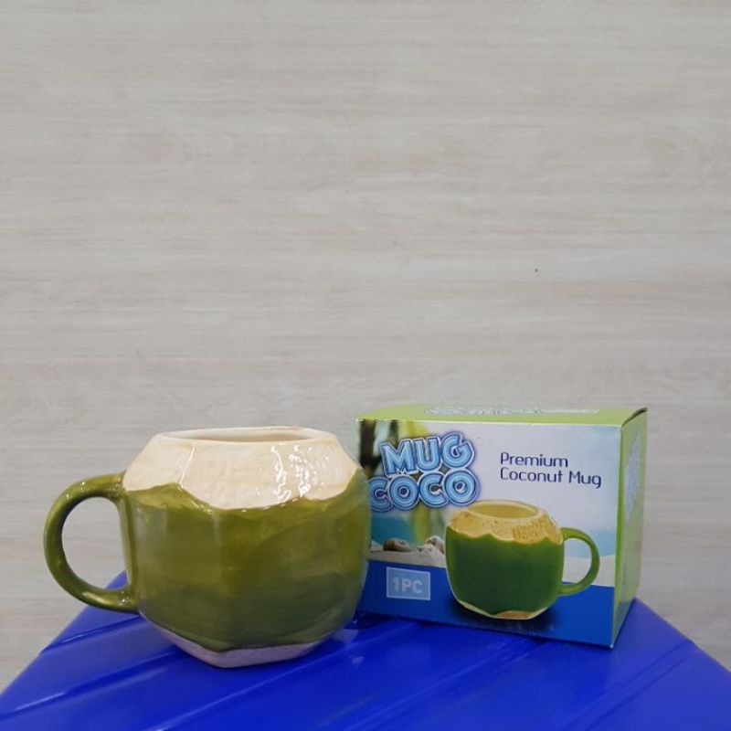 Gelas Keramik Mug motif Coconut Kelapa