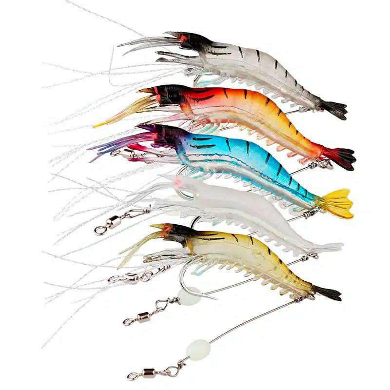 Udang soft bait night glow shrimp artificial sea fishing with hook bait