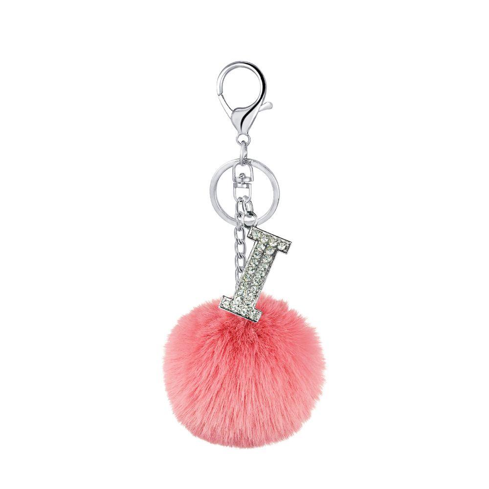 Lanfy 26huruf Gantungan Kunci Wanita Hadiah Fashion Multicolor Ornamen Perhiasan Mobil Keyring Handbag Charms Rumbai Liontin Berbulu Pompom Bola Bulu 26huruf Key Chain