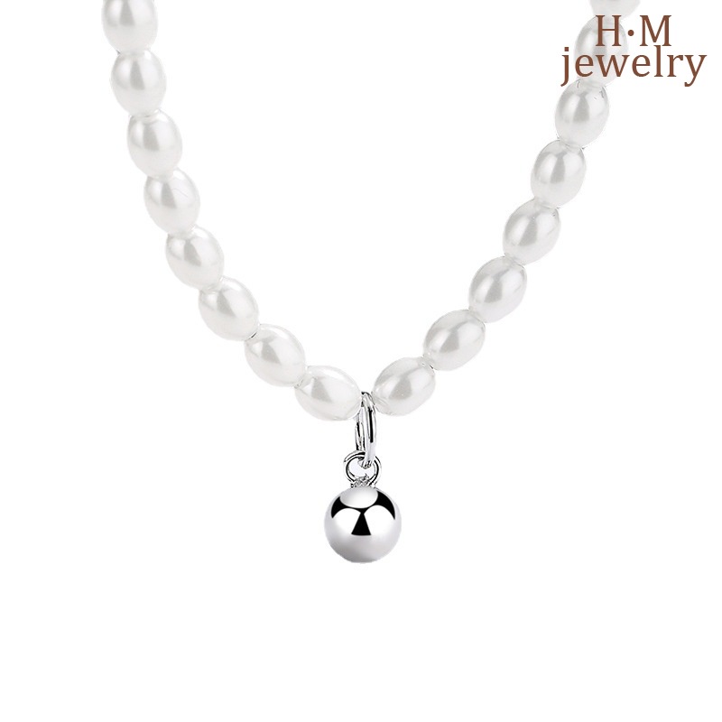 2022 Kalung Rantai Dengan Liontin Bulat Berasmutiara Simpel Untuk Wanita