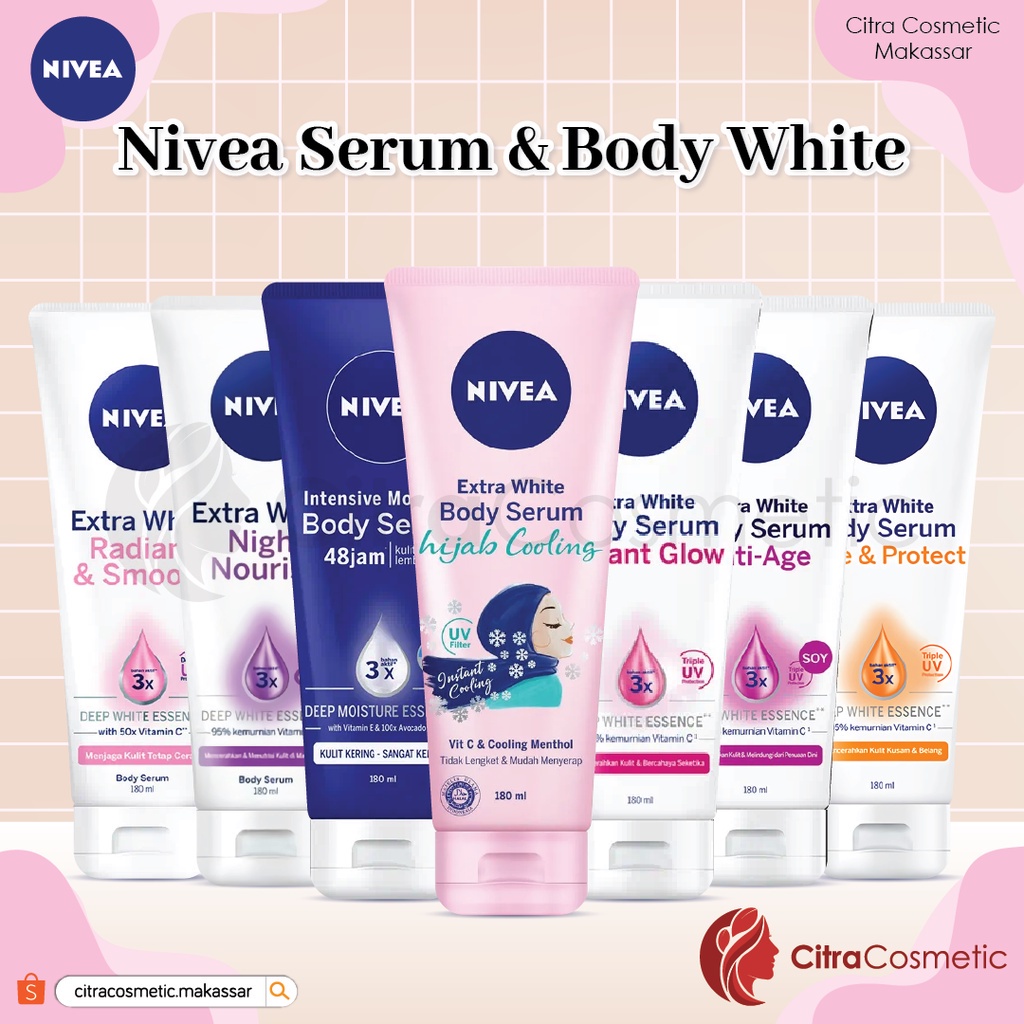 Nivea Body Serum Extra White | Night | Repair Care Protect | Radiant | Glow | Hijab 180ml