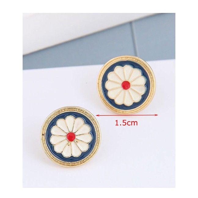 LRC Anting Tusuk Fashion Golden Daisy Oil Drop Geometric Round Earrings A61784