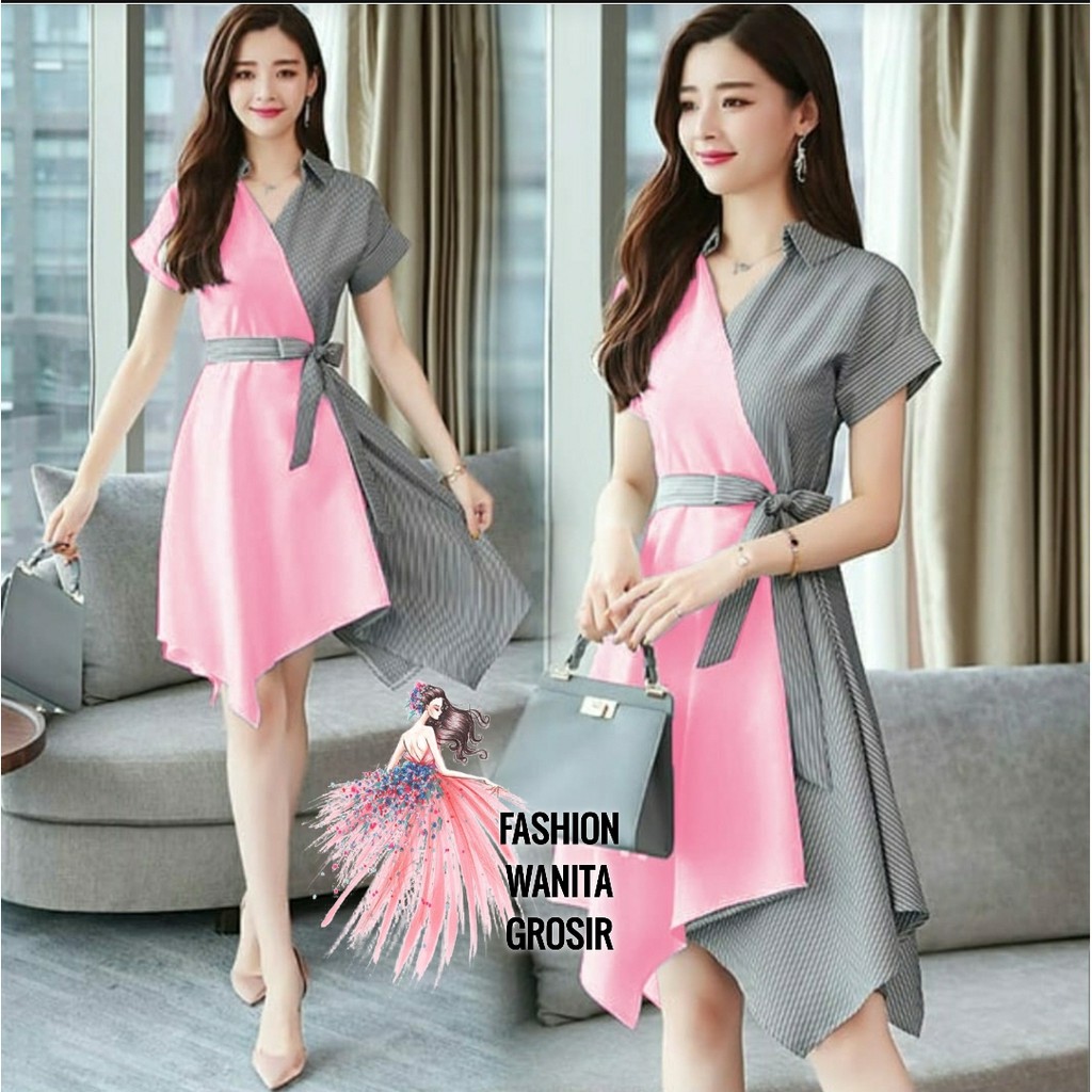 FWG - DRESS LALUNA / DRESS KOREA WANITA / DRESS / DRESS SALUR / BAJU WANITA / GAUN PESTA