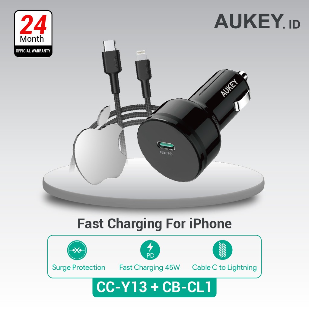 Aukey Car Charger CC-Y13 + Aukey Cable CB-CL1