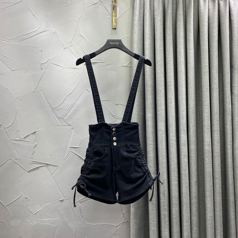 Celana pendek denim overall wanita hot girl musim panas mode baru pinggang tinggi slim slim a-line b