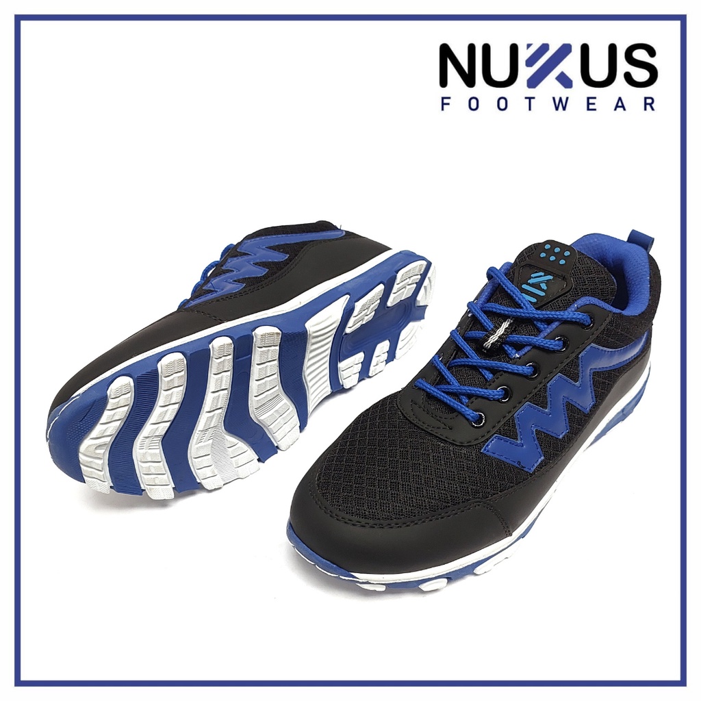 Nukus Sepatu Pria Tali Pendek Sneakers Terbaru Hitam dan Biru - NKTM B05