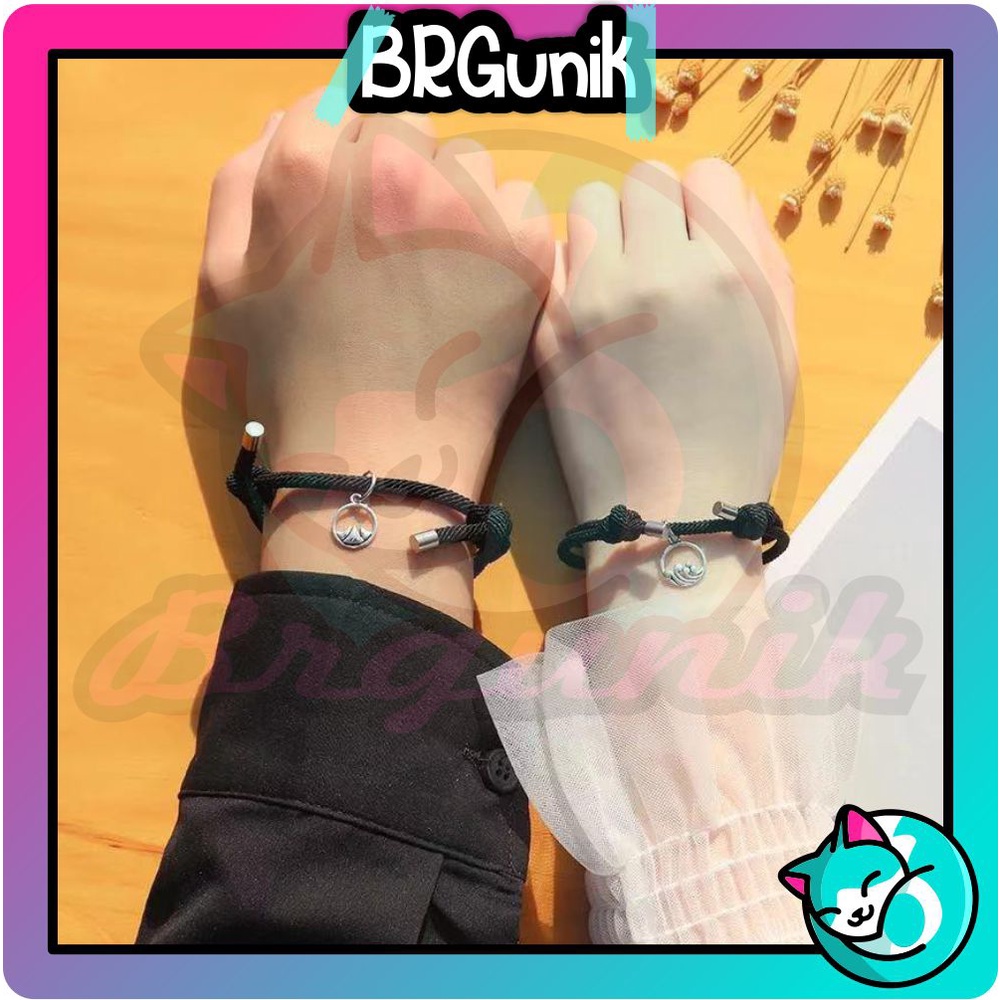 BRGUNIK 2 Pcs Gelang Magnet Couple Gelang hitam etnik bead Tali Attract Braided Bracelet/Friendship Rope Chinese Idioms Wrist Chain Jewelry Staunch Lover/Adjustable Braid Rope Bracelet A063 R385