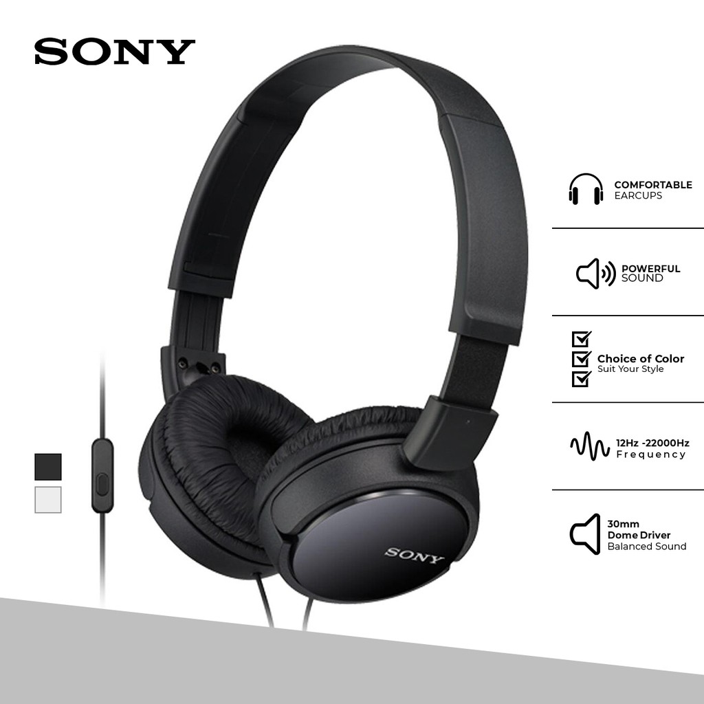 Earphone Sony MDR-ZX110AP Headset Mass Model Overbands With Microphone - Black SONY Headphone Original