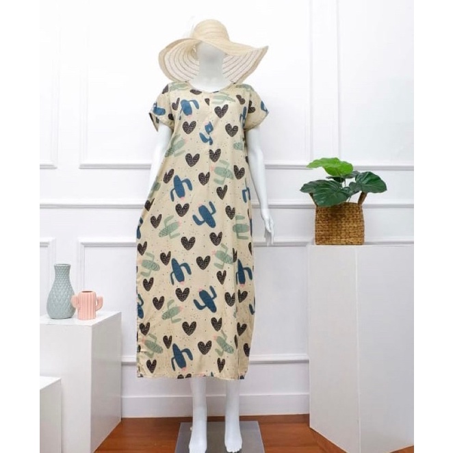 daster long semata kaki, daster panjang viral kekinian, daster rayon busui terlaris-Long Kaktus cream