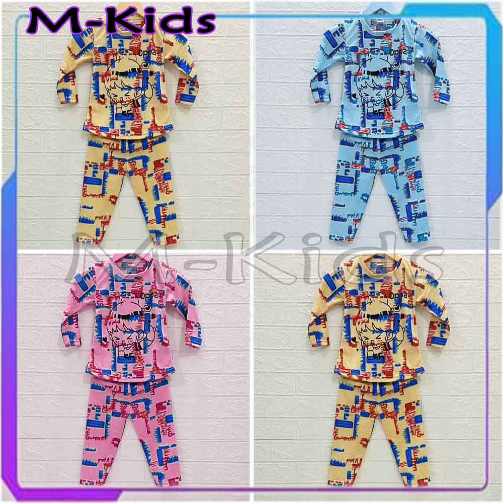 MKids88 - Baju Setelan / Baju Tidur Anak Perempuan Motif TieDye Gambar OPPA Korea