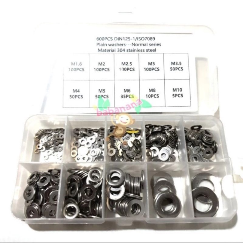 600pcs washer set stainless steel M1.6-M10 flat ring plate kit metal