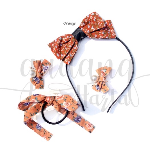 Jepit Dan Bando Ikat Rambut SET ISI 4 Hairclip Hairband Ribbon Flower Unik GH 201000