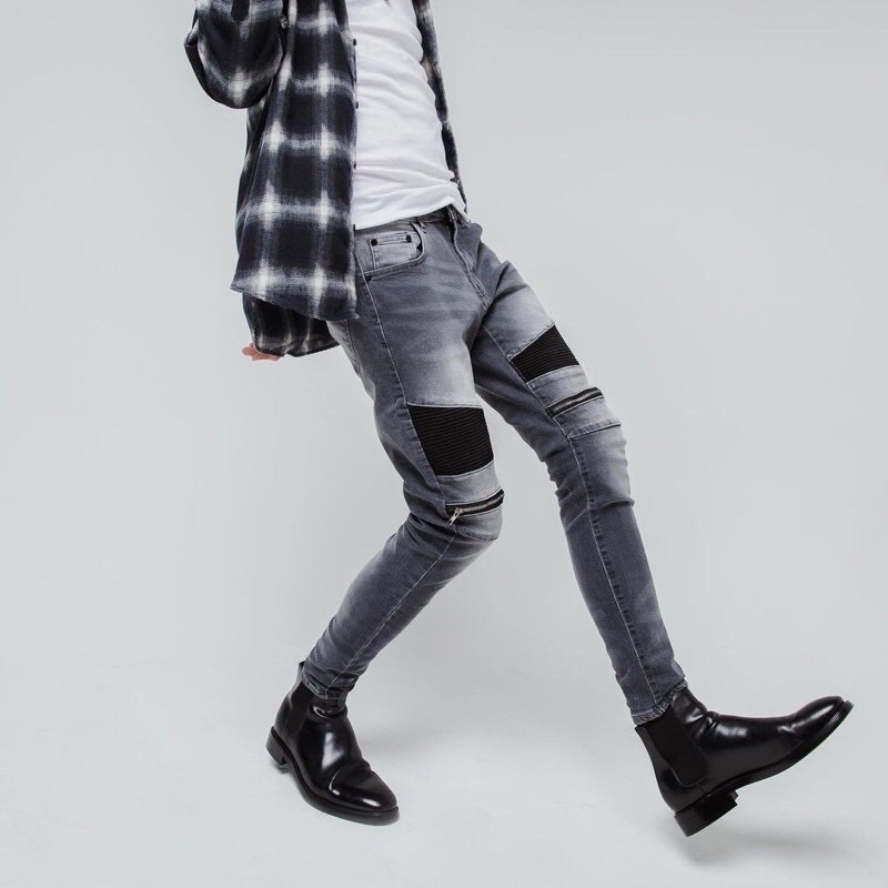 RUCAS Season 6 Zipper Grey Biker Jeans