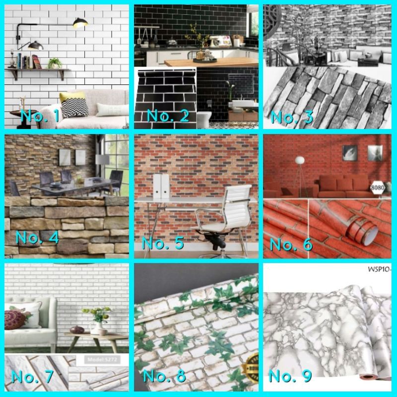 Wallpaper Dinding Tinggal Tempel Motif Batu Bata Ukuran 45cm x 9 - 10m