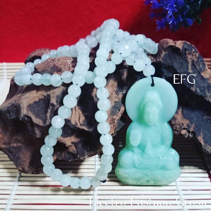 Premium Product Kalung Liontin Batu Giok Ukir Dewi Kwan Im - Liontin Handmade - Paling Diminati