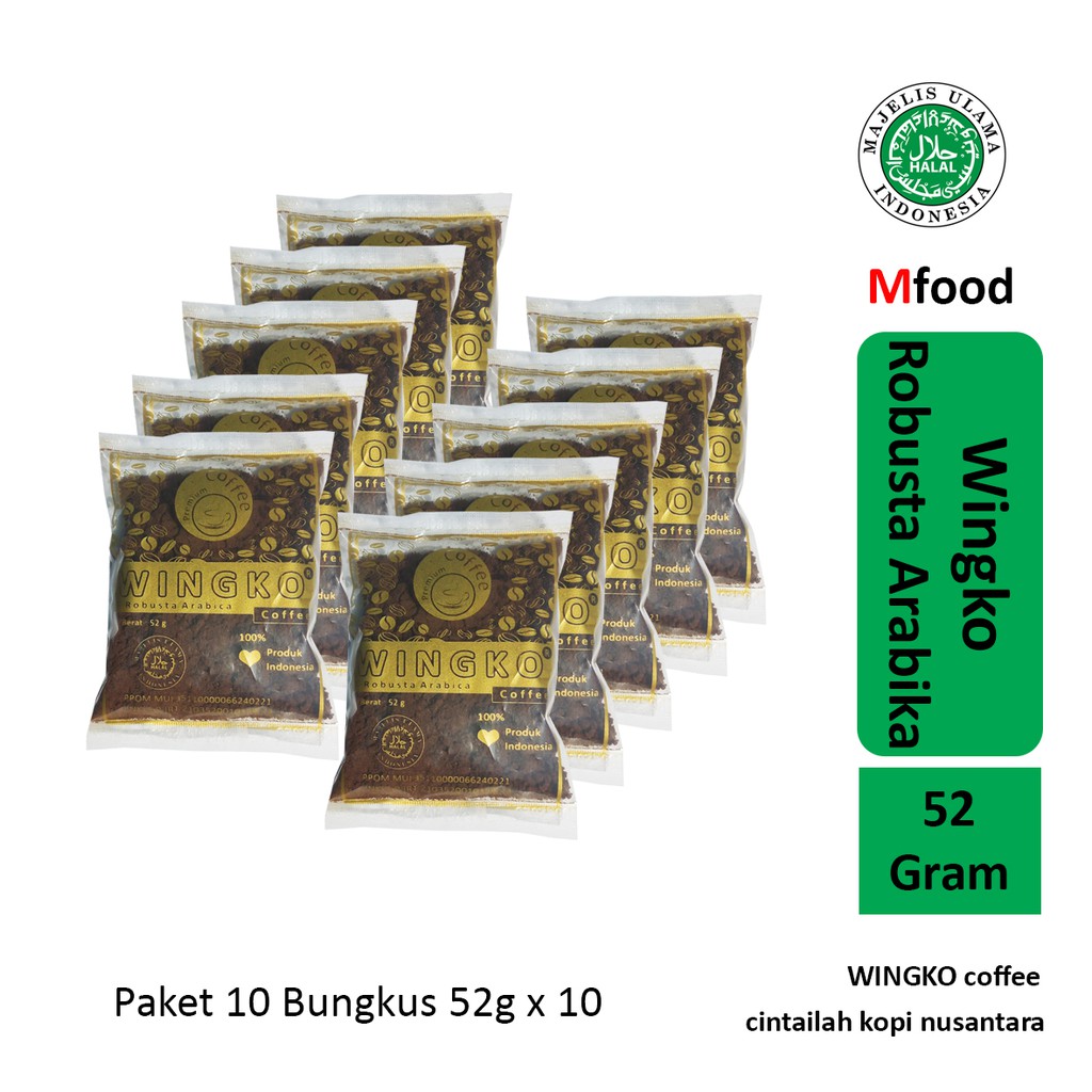 

Kopi Wingko Robusta Arabika 52g Paket 10 bungkus, cocok untuk reseller