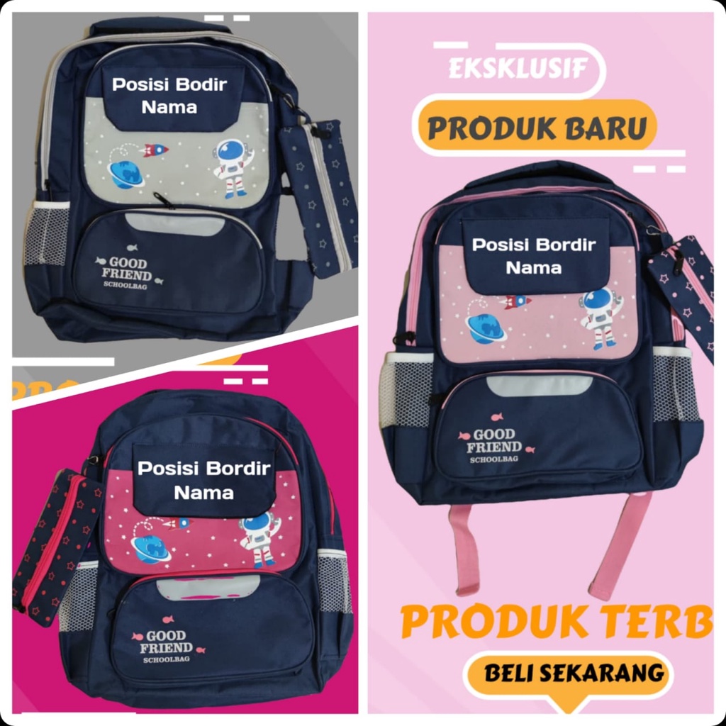 TAS RANSEL SEKOLAH ANAK TK/SD FREE BORDIR NAMA SUKA-SUKA