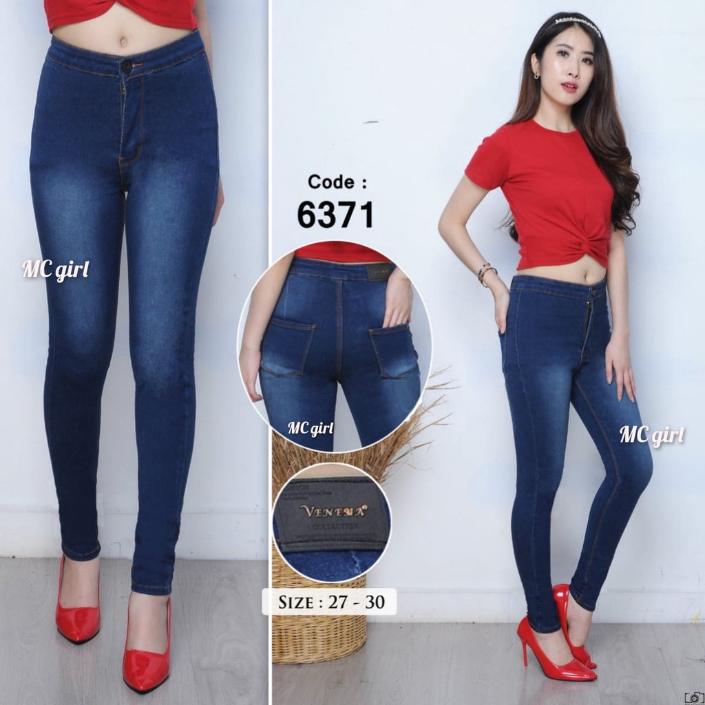 ( Bisa 27 - 34 ) MC girl Highwaist Navy Wanita / High Waist Biru Tua / Celana Jeans Pinggang Tinggi 7C-G