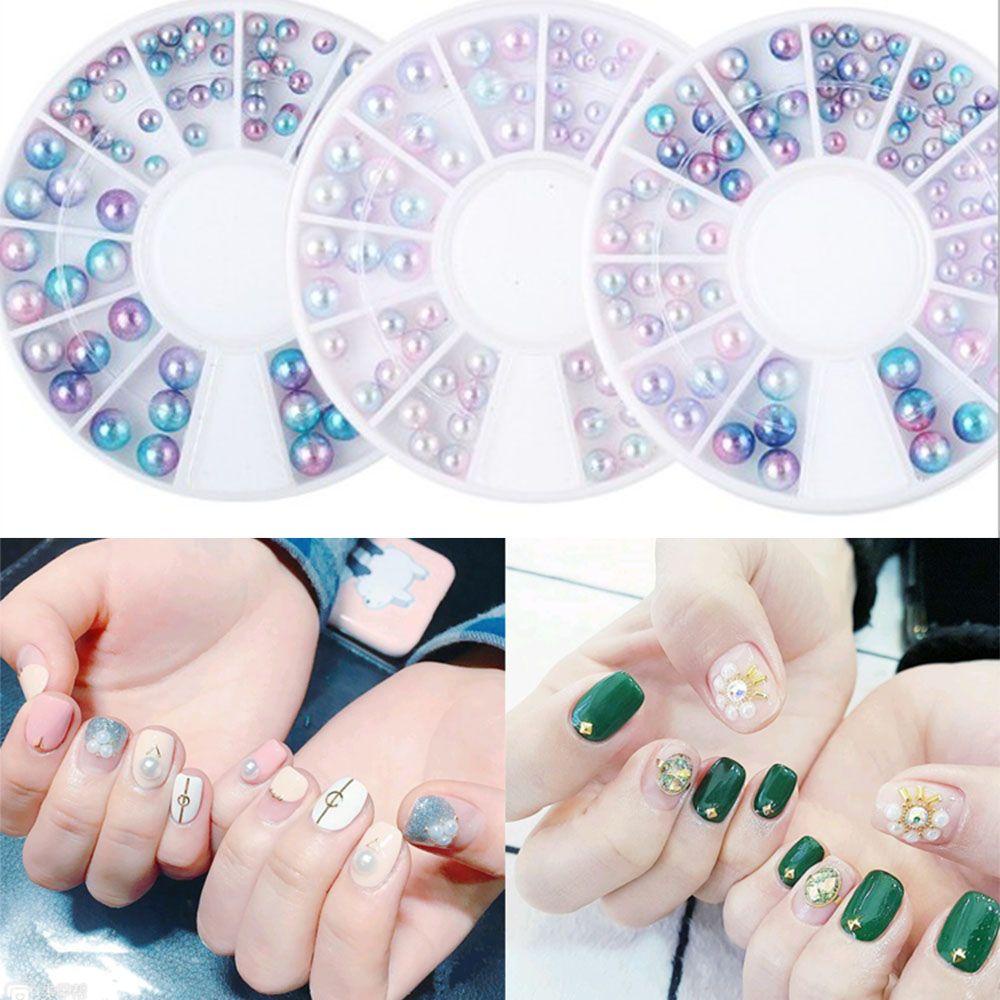 AUGUSTINA Agustinina Nail Art Beauty DIY Half-Round 3D Biru Irregular Studs Beads Ukuran Campur