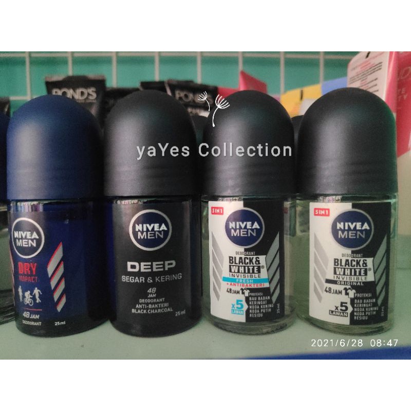 Nivea Deodoran Roll On 25 ml deo Ketiak silk touch invisible black white happy men man cowok cewek