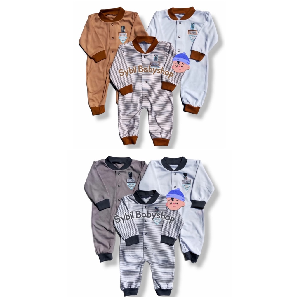 NOVA 3 pcs Baju Kodok Buka Kaki - Jumper Panjang Sleepsuit (GREY &amp; KHAKI Series)