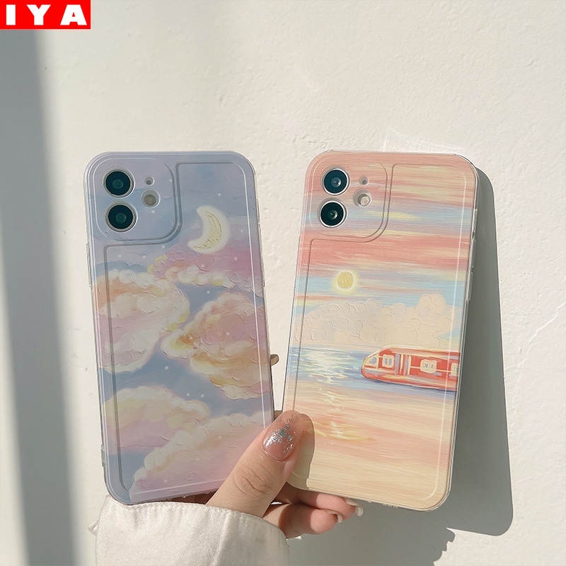 Case Motif Lukisan Minyak Matahari Terbenam Warna Gradasi Untuk iPhone 13 Pro Max 12 11 Pro 6S 7 8 Plus X Xr Xs Max