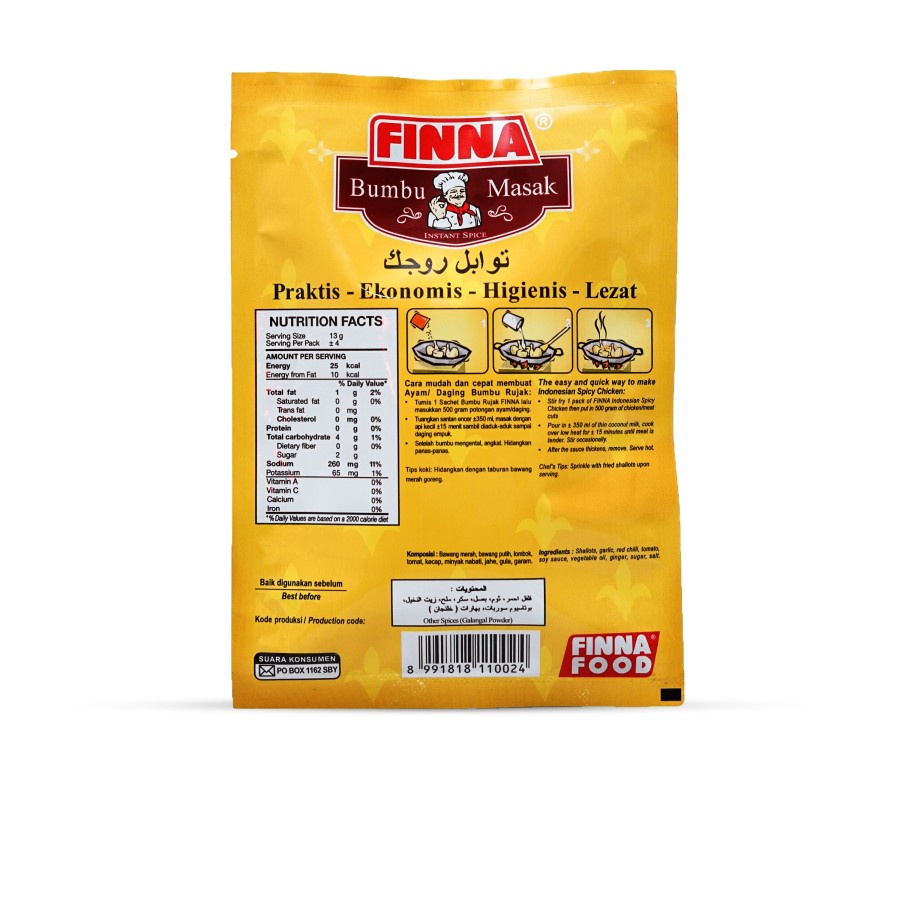 BUMBU MASAK AYAM RUJAK FINNA 50GR SACHET HALAL