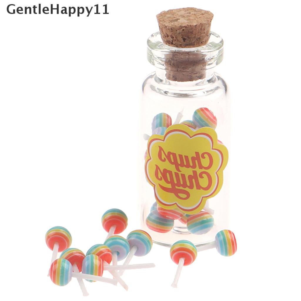 Gentlehappy1per12rumah Boneka Miniatur Makanan Dessert Gula Lolipop Dengan Case Holder Candy