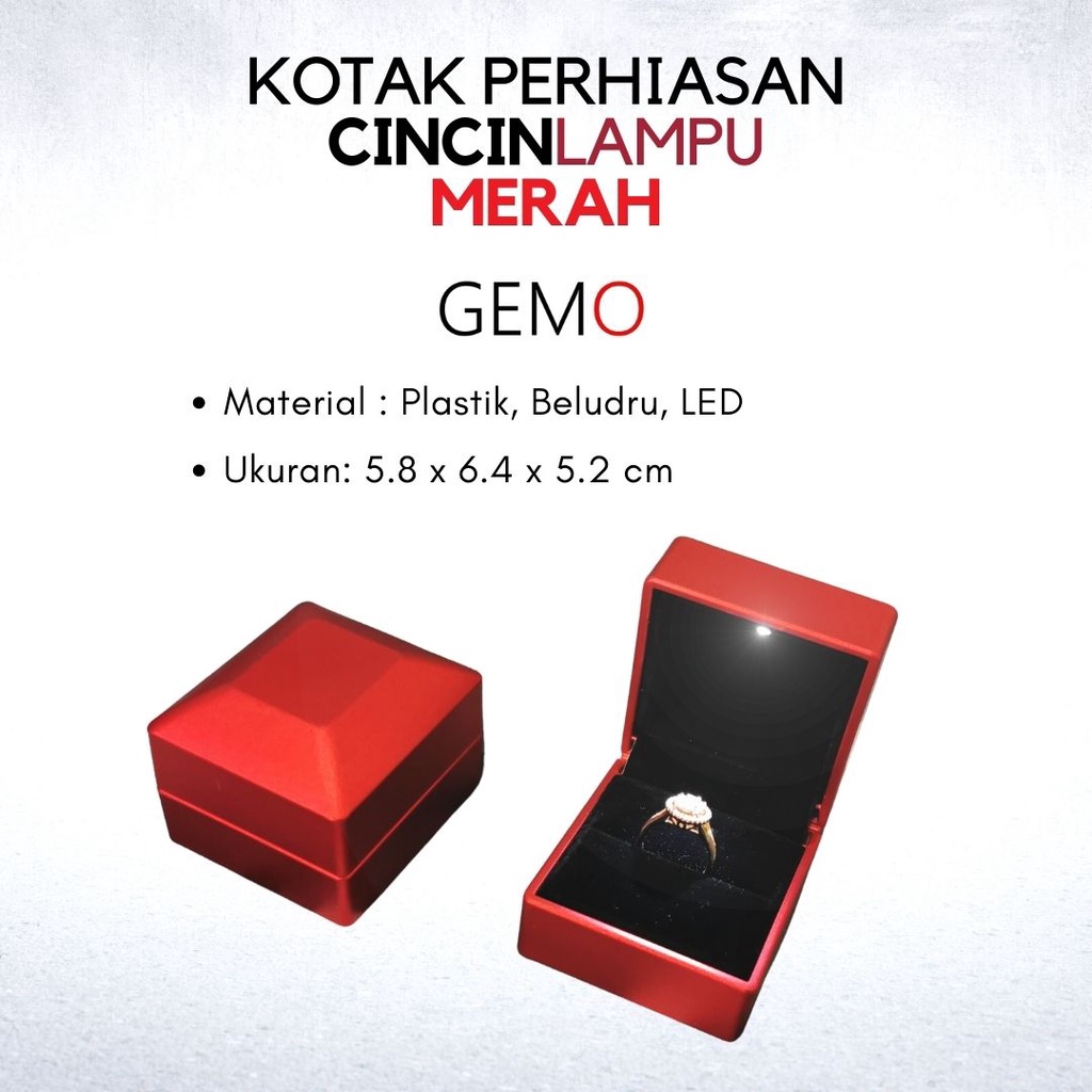 Kotak Perhiasan Berlampu Warna Merah Set / Cincin / Liontin / Gelang / Kalung Koye / Jewelry Box Tempat Perhiasan Lampu LED Murah Cocok Untuk Gift / Hadiah, Lamaran, Mahar Pernikahan, Hantaran Tunangan, Seserahan Pernikahan