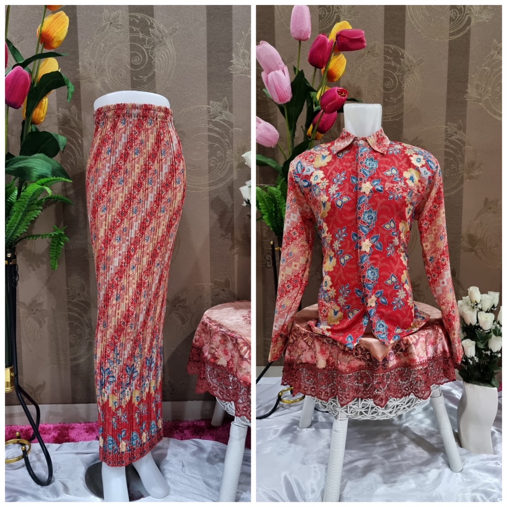 Kemeja Couple Rok Plisket Lengan Panjang | Sale Kemeja Premium | Kemeja Semi Sutra | Couple Rok Plisket dan Kemeja HEM Batik dan Rok Plisket Batik Maxi JUMBO