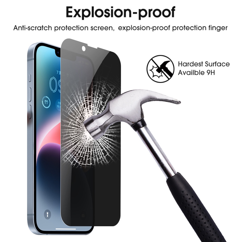 Pelindung Layar Tempered Glass 9H Anti Spy Untuk iPhone 14 / 14 Plus / 14 Pro / 14 Pro Max