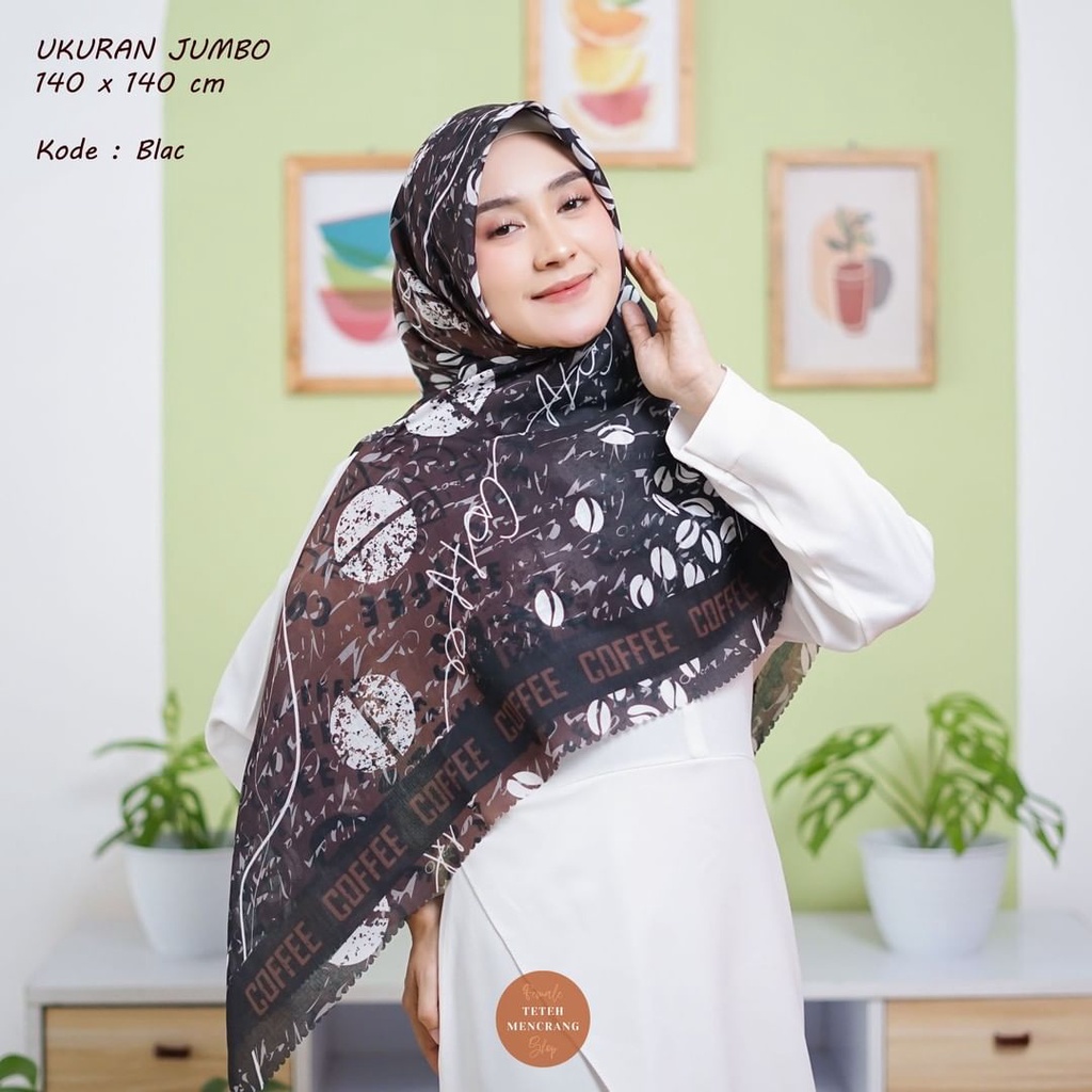 Hijab jilbab Segi Empat | Hijab Voal Premium  | Jilbab Coffee Series 110 x 110 | hijab motif
