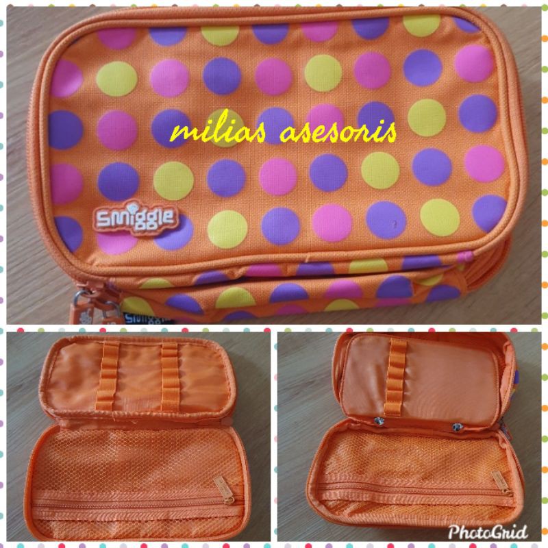 Smiggle Pensil case 2 in 1tempat pensil Smiggle motif polkadot