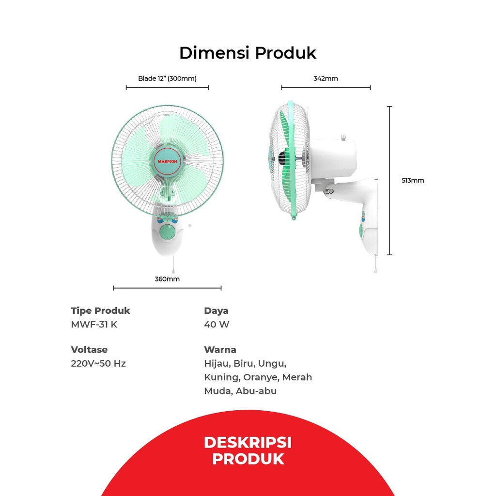 Maspion Kipas Angin Dinding 12 inch - MWF31K