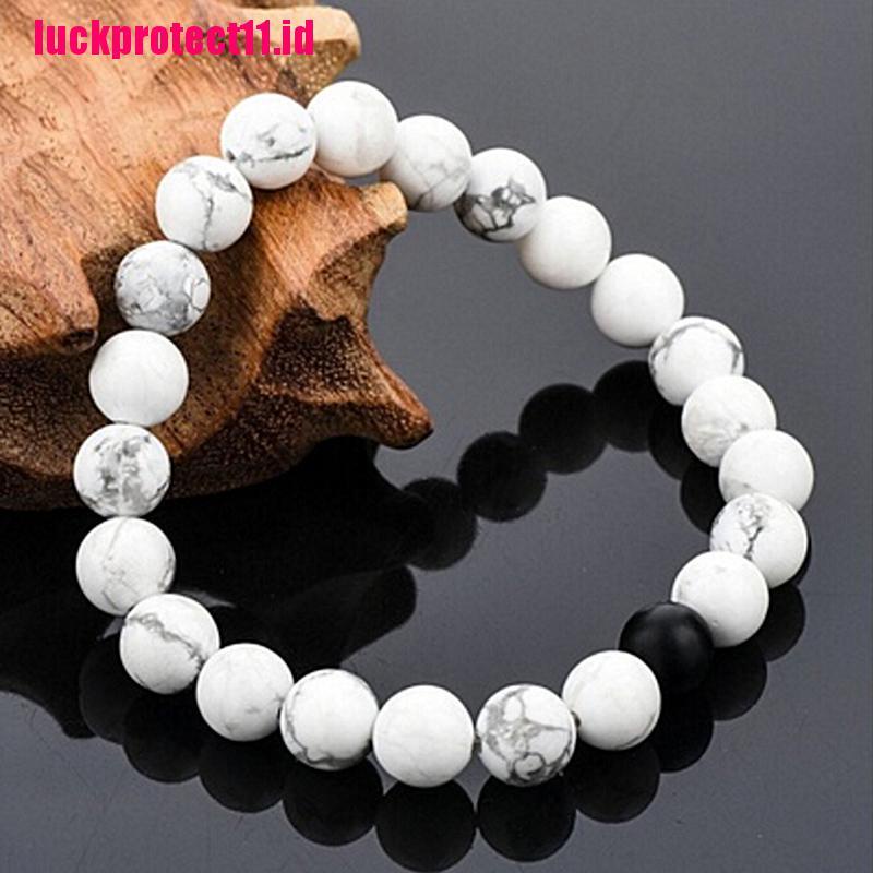 (LUCK) 2pcs / Set Gelang Manik Lava Tulisan His &amp; Hers Untuk Pasangan / Pria / Wanita