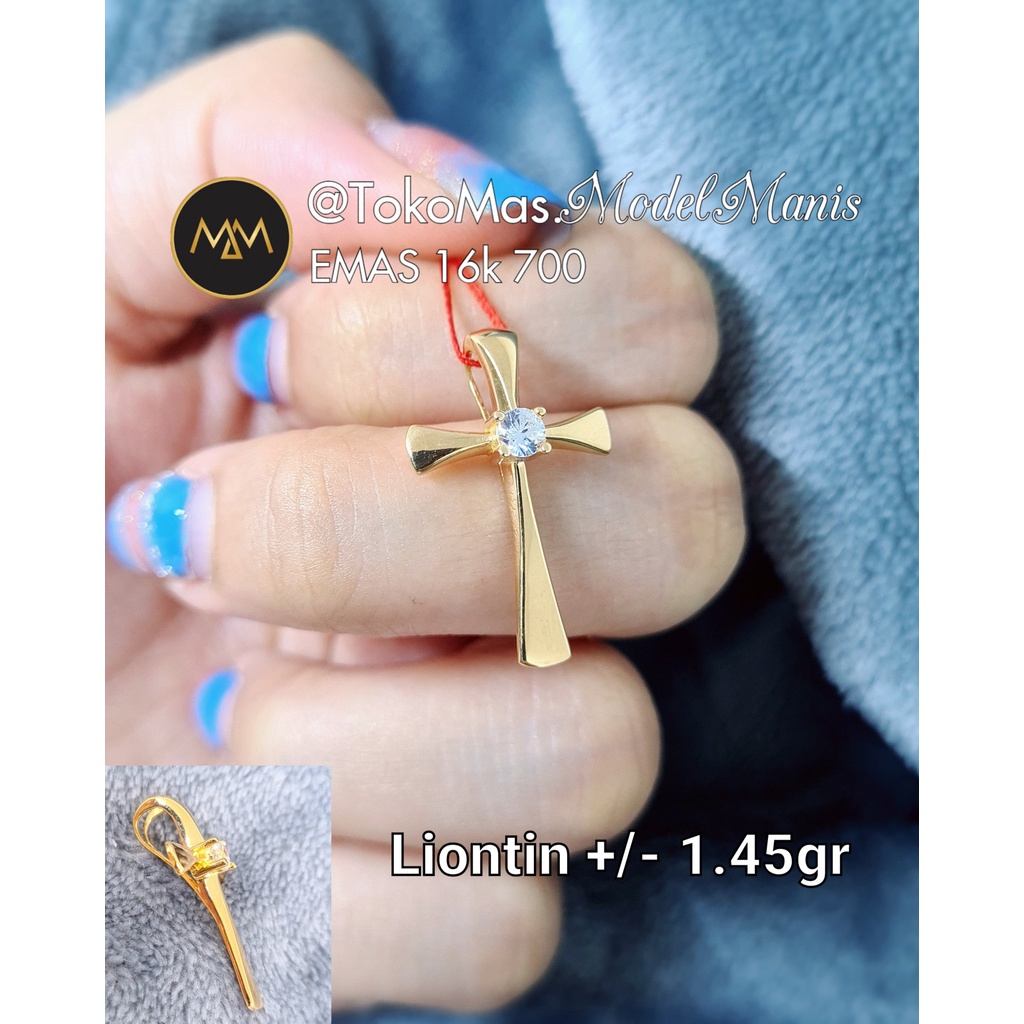 Liontin Salib kolong kilap emas kuning 700 kadar 16k