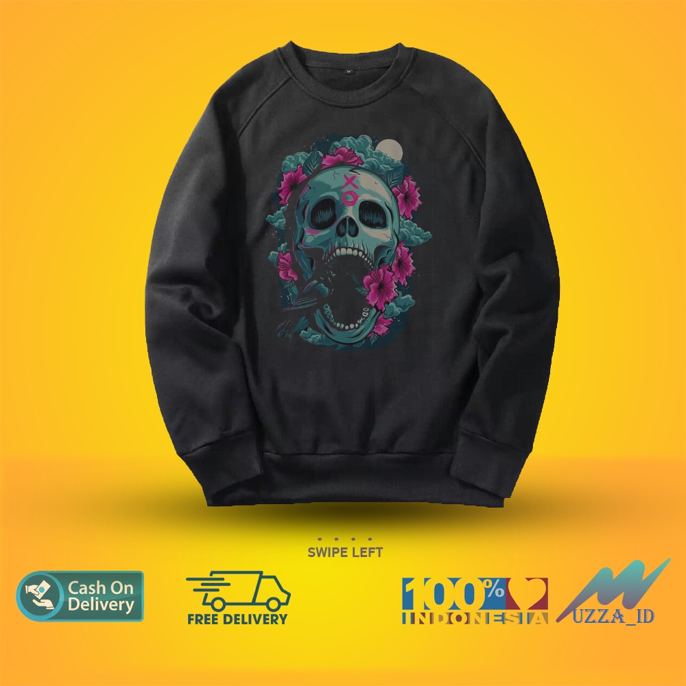 Crewneck LIMITED BAHAN HALUS TIDAK BERBULU Sweater Crewneck  Skull Black series M-L-XL-XXL