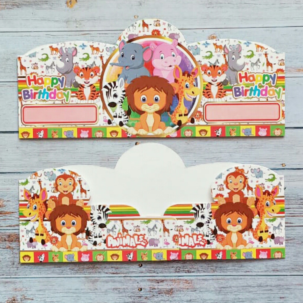 topi ulang tahun karakter animal zoo kebun binatang safari isi 10 pcs